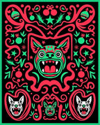 Crimson Aqua Festive Canine Garland Rug