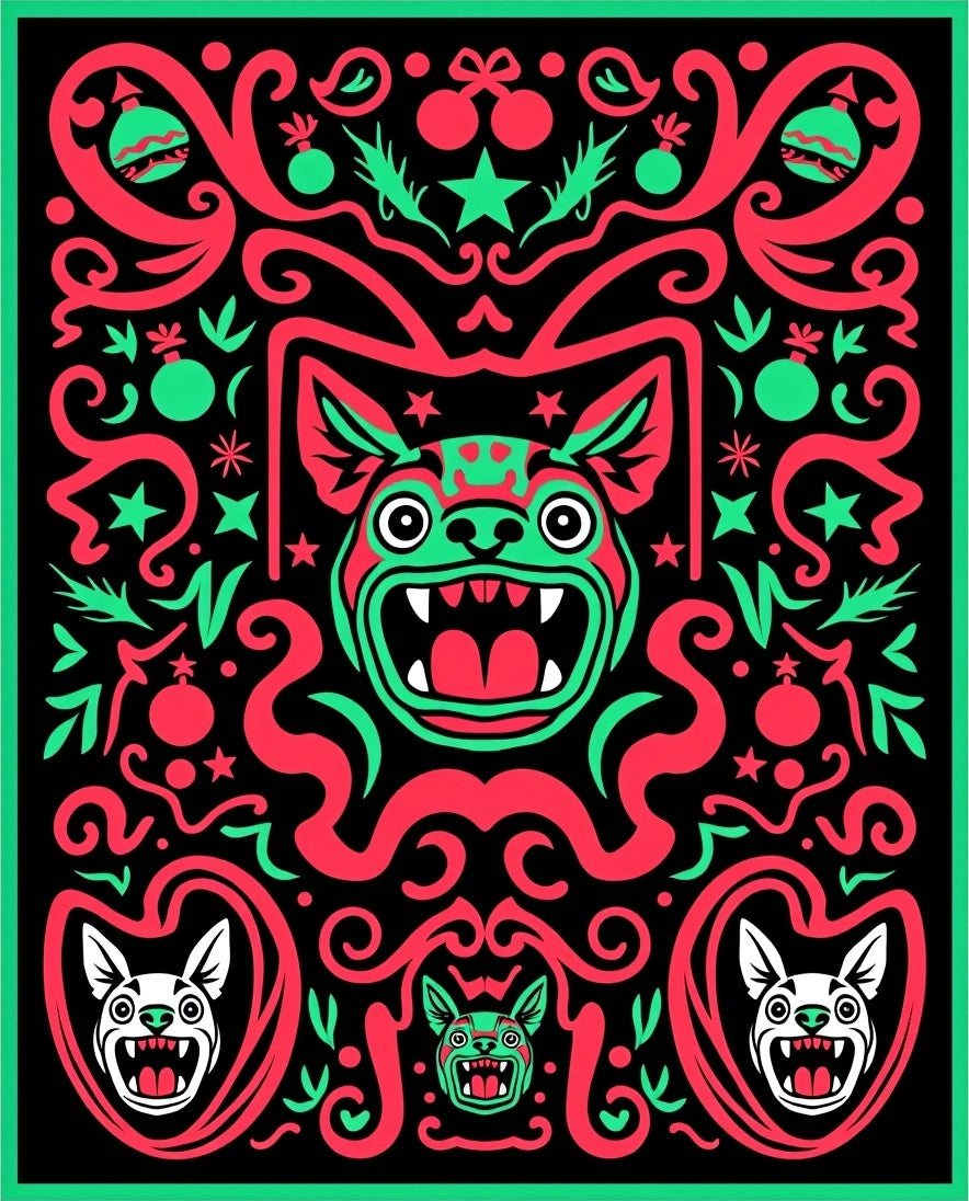Crimson Aqua Festive Canine Garland Rug