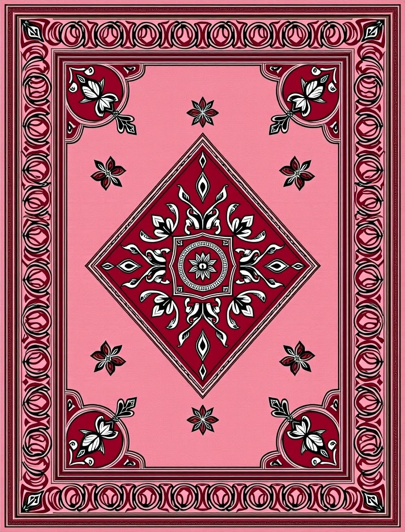 Pink Red Floral Medallion Diamond Rug