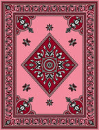 Pink Red Floral Medallion Diamond Rug