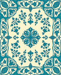 Teal Cream Scrollwork Floral Medallion Rug