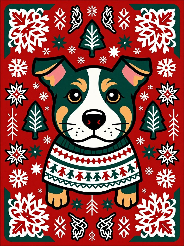 Festive Dog Winter Sweater Snowflake Trees Rug
