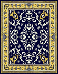 Ornate Navy Blue Golden Floral Rug