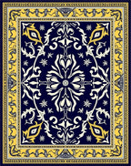 Ornate Navy Blue Golden Floral Rug