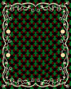 Crimson Green Geometric Vine Floral Rug