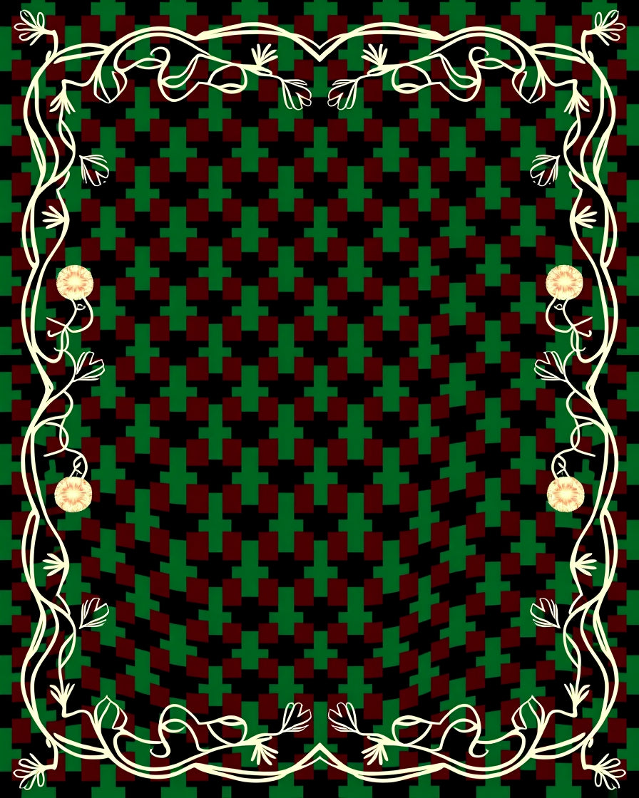 Crimson Green Geometric Vine Floral Rug