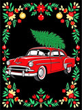 Red Vintage Car Christmas Tree Garland Rug