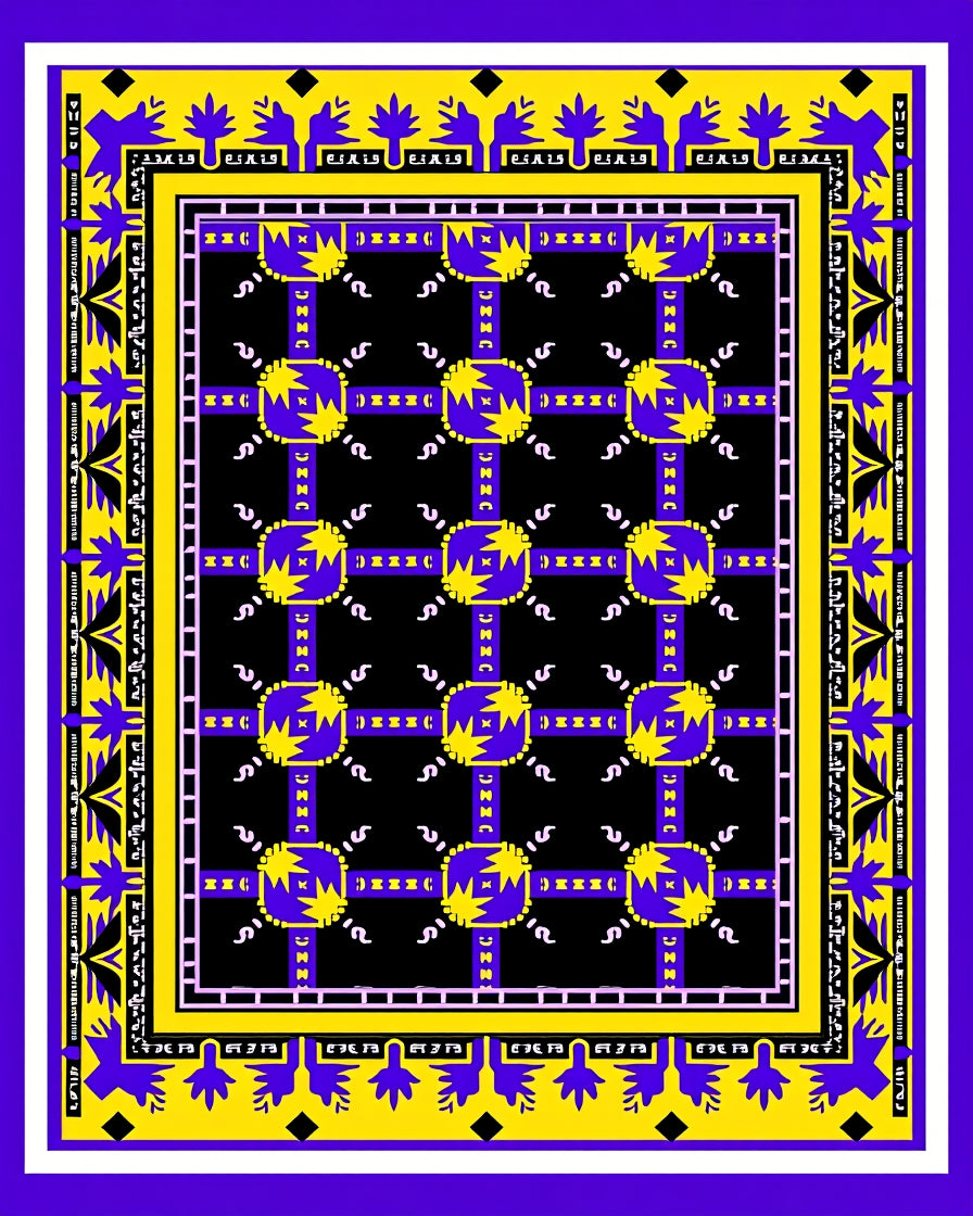 Bold Yellow Blue Geometric Sunburst Rug