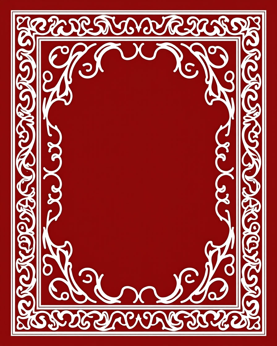 Crimson White Scrollwork Border Rug