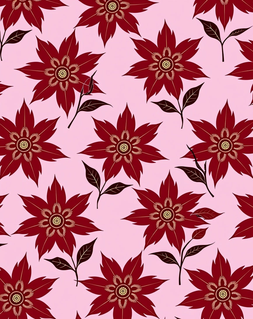Deep Red Floral Blossom Arrangement Rug