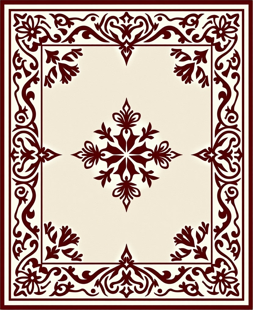 Dark Red Floral Medallion Cream Accent Rug