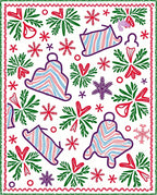 Festive Red Green Bell Snowflake Collage Rug