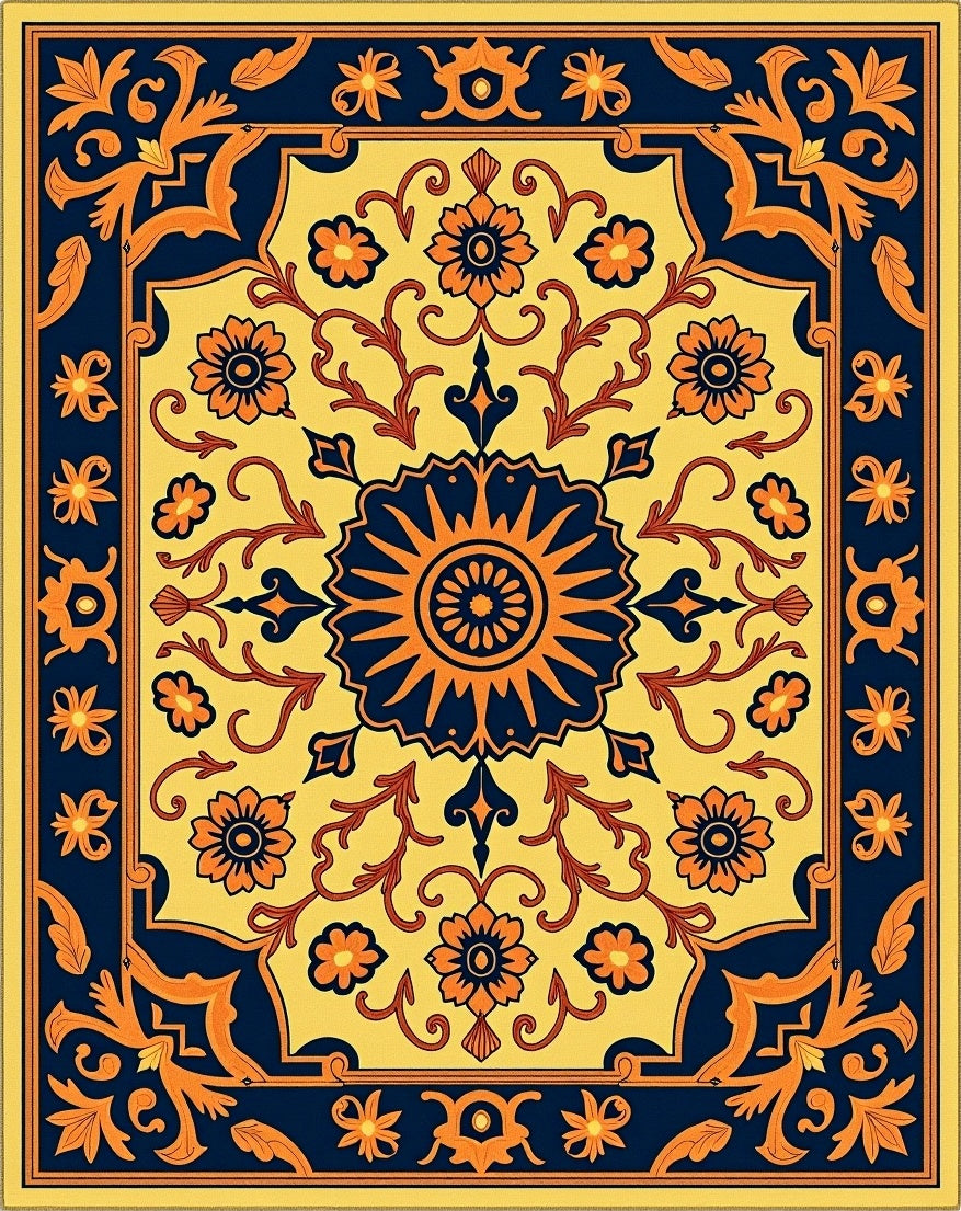 Golden Yellow Floral Medallion Rug