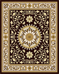 Dark Brown Gold Floral Medallion Courtly Rug