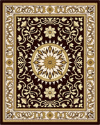 Dark Brown Gold Floral Medallion Courtly Rug