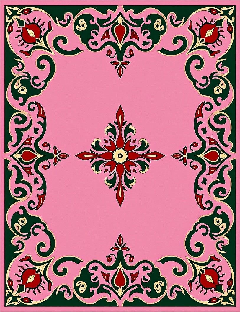 Crimson Green Floral Medallion Pink Rug