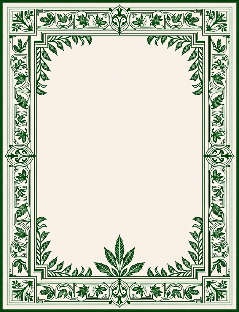 Emerald Green Ornate Leaf Border Rug