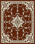 Rich Brown Floral Scroll Medallion Rug