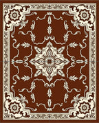 Rich Brown Floral Scroll Medallion Rug