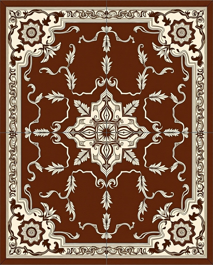 Rich Brown Floral Scroll Medallion Rug