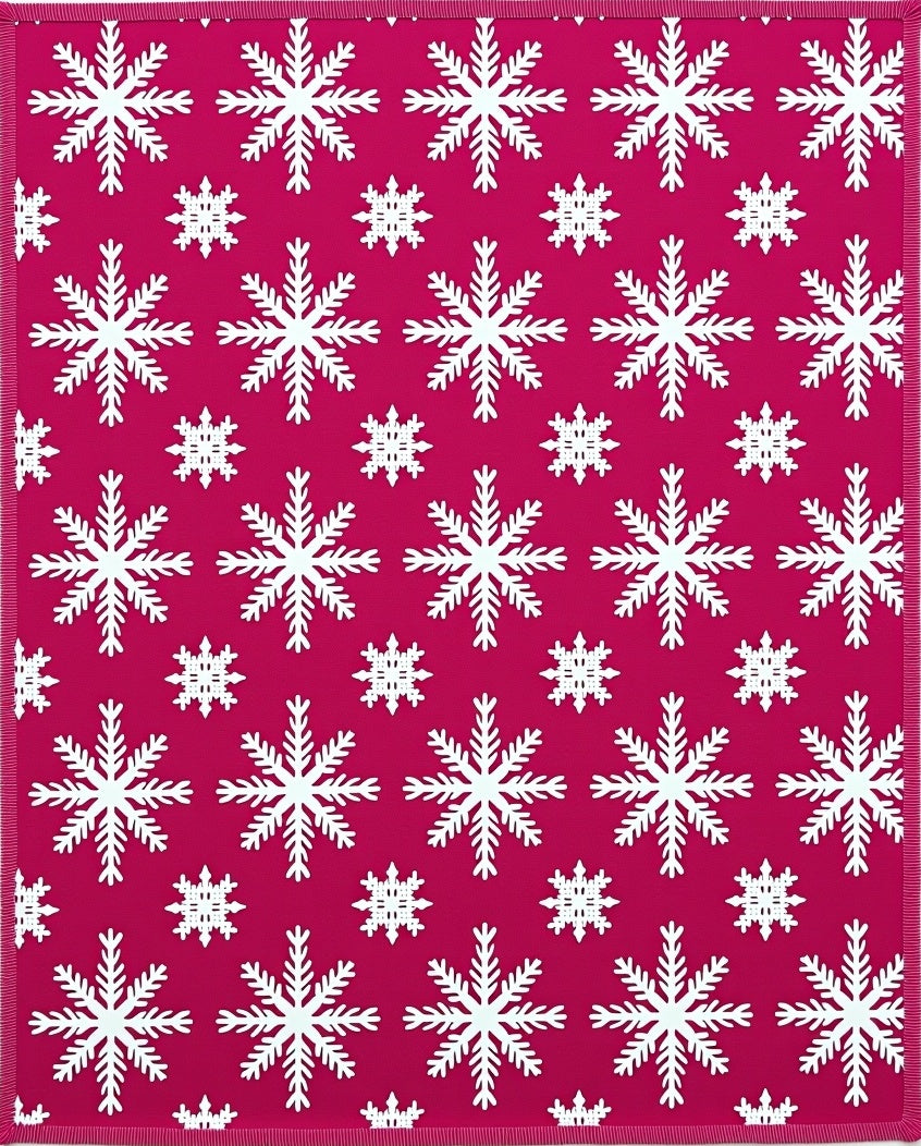 White Snowflakes Scatter Across Pink Rug