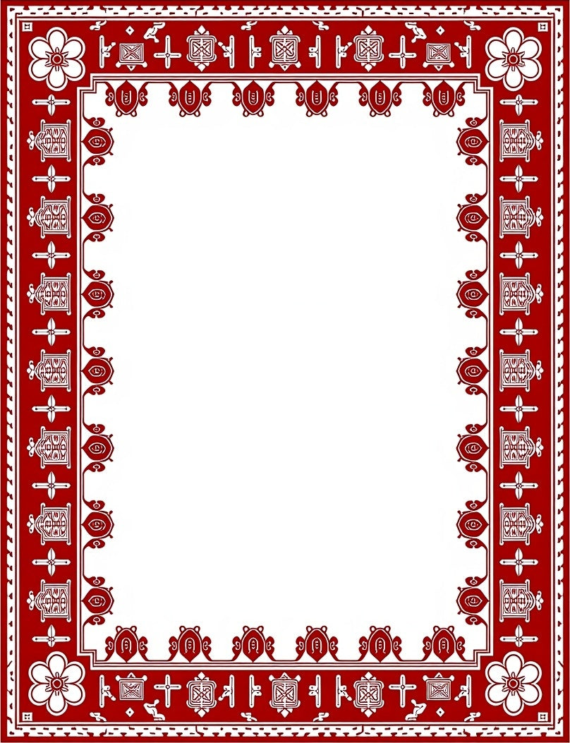 Crimson Red Folk Art Border Rug