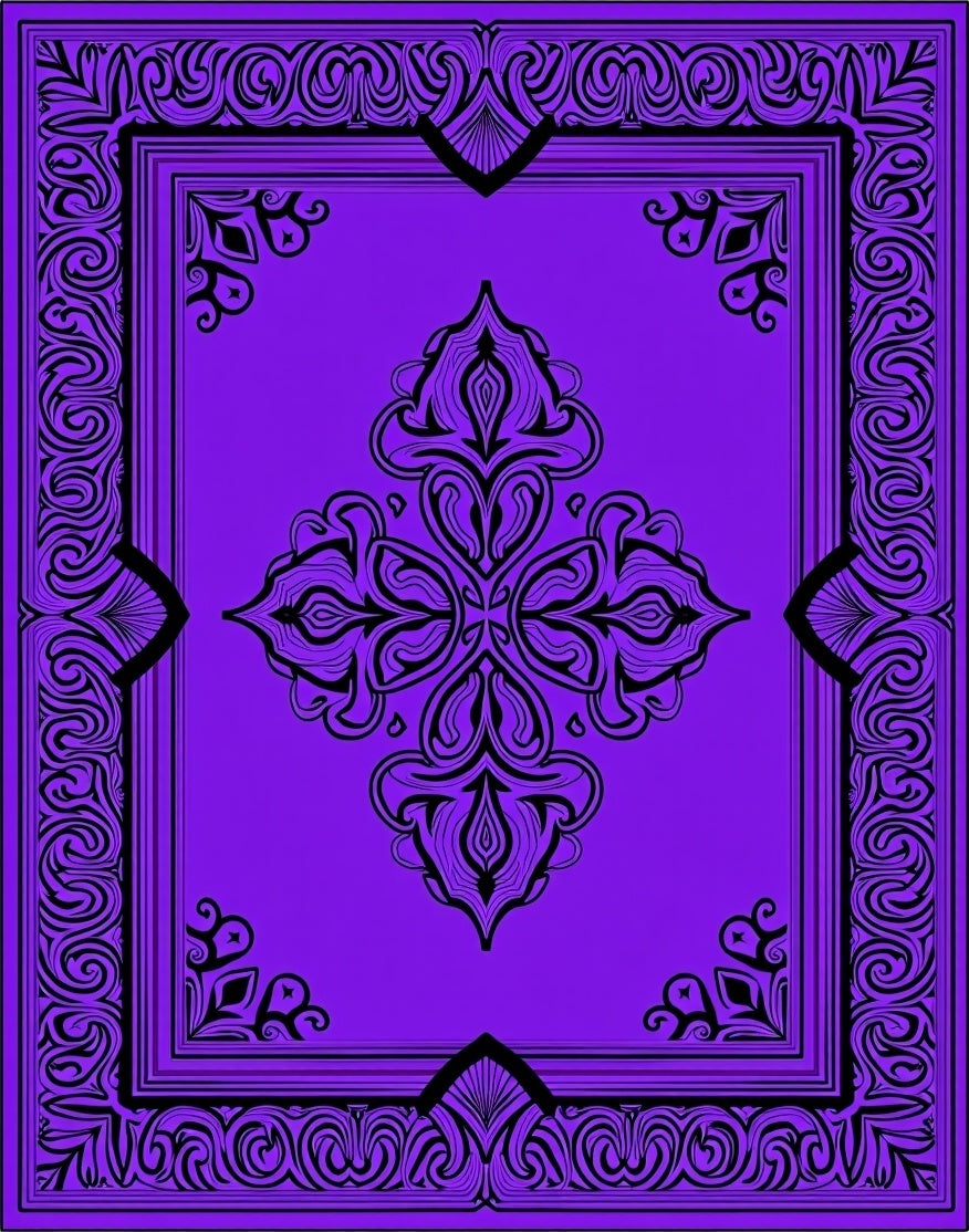 Rich Violet Black Scroll Floral Medallion Rug