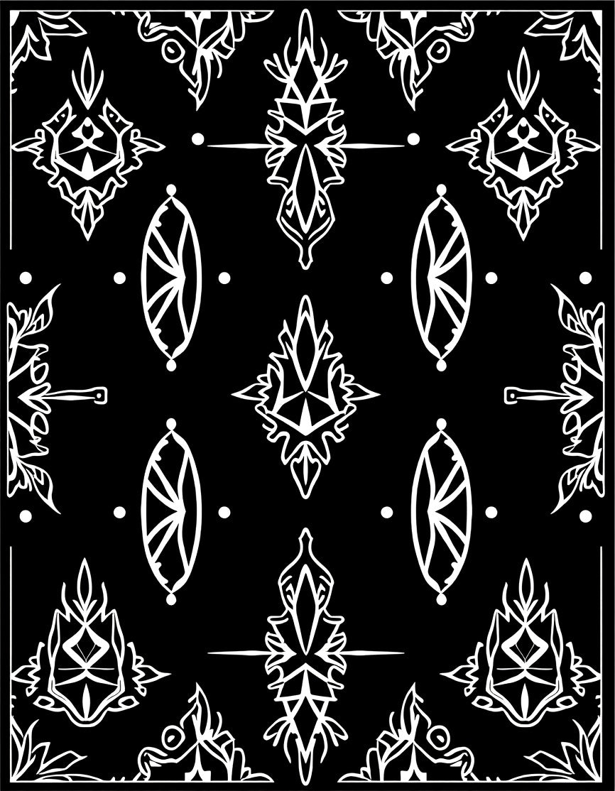 Black White Abstract Floral Medallion Rug
