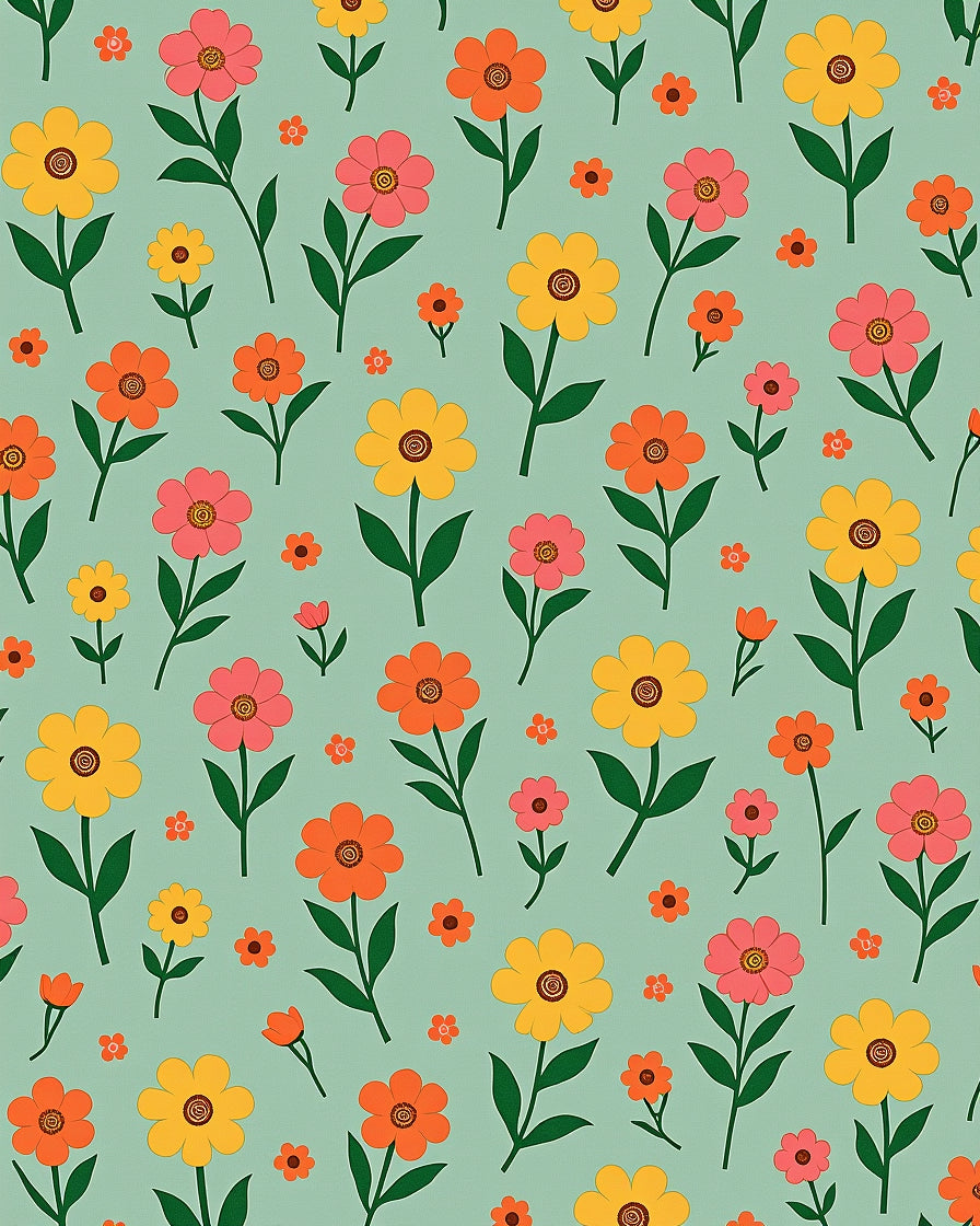 Retro Floral Garden Blooms Rug