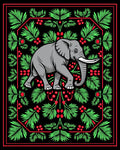 Gray Elephant Red Green Foliage Border Rug