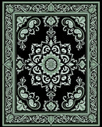 Black Mint Floral Medallion Frame Rug