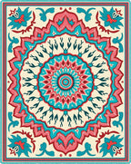 Radiant Coral Teal Floral Mandala Rug