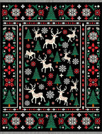 Cream Red Green Festive Reindeer Trees Rug