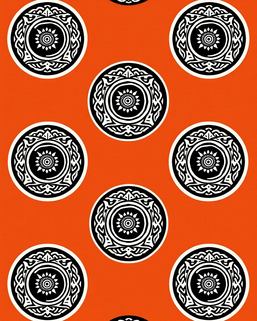 Orange Abstract Medallion Tribal Rug