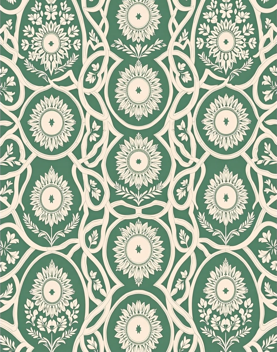 Emerald Green Sunburst Floral Medallion Rug
