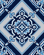Deep Blue Floral Medallion Tile Rug
