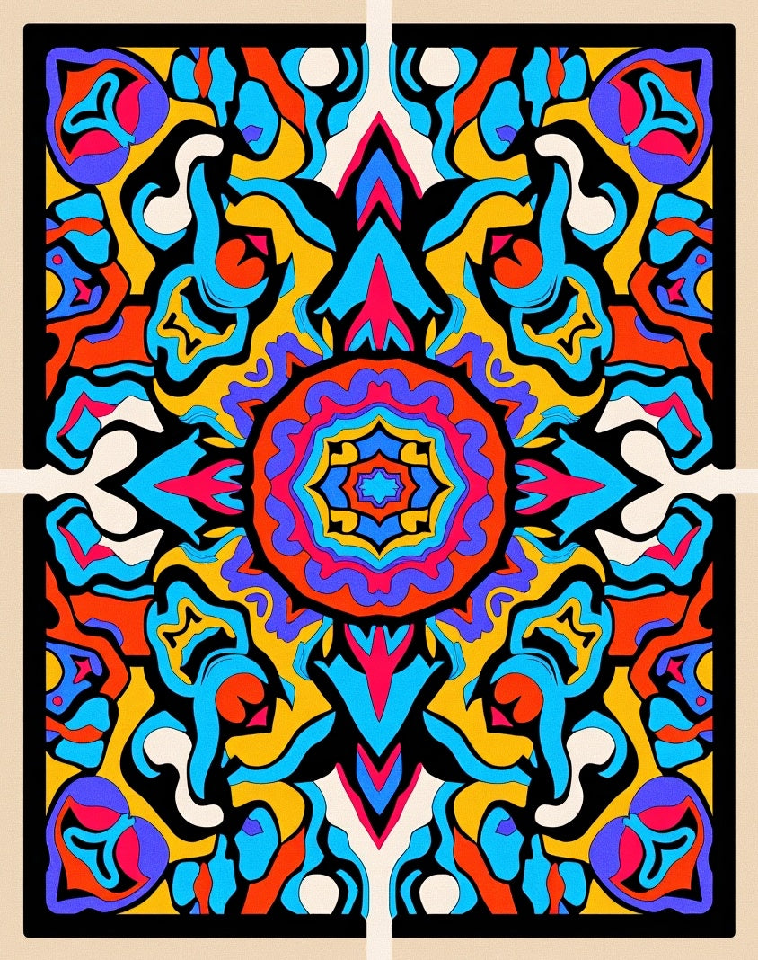 Vibrant Psychedelic Sunburst Mandala Rug