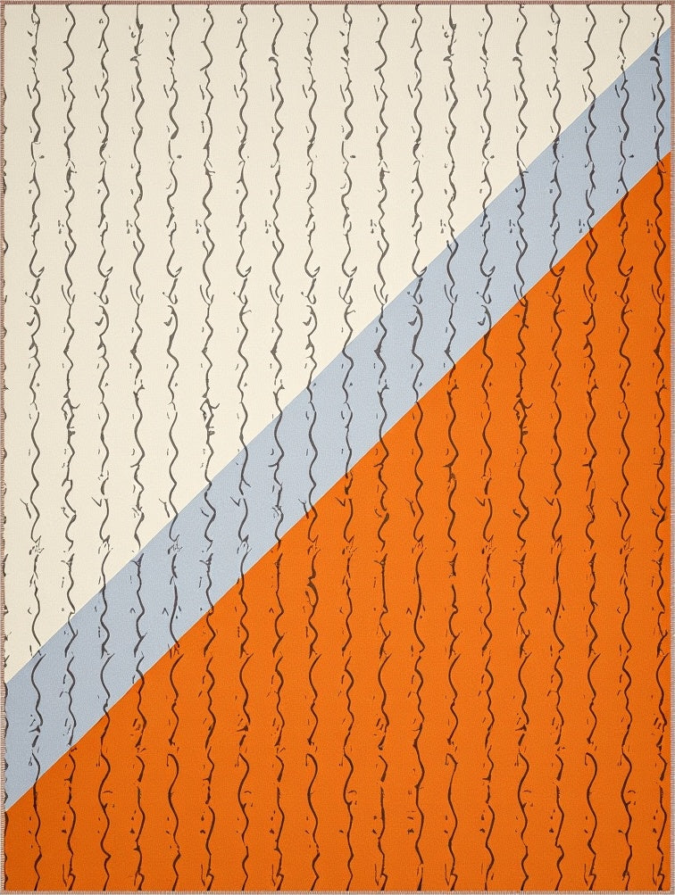 Diagonal Cream Orange Gray Strokes Rug