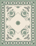 Sage Green Floral Medallion Border Rug