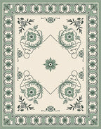 Sage Green Floral Medallion Border Rug