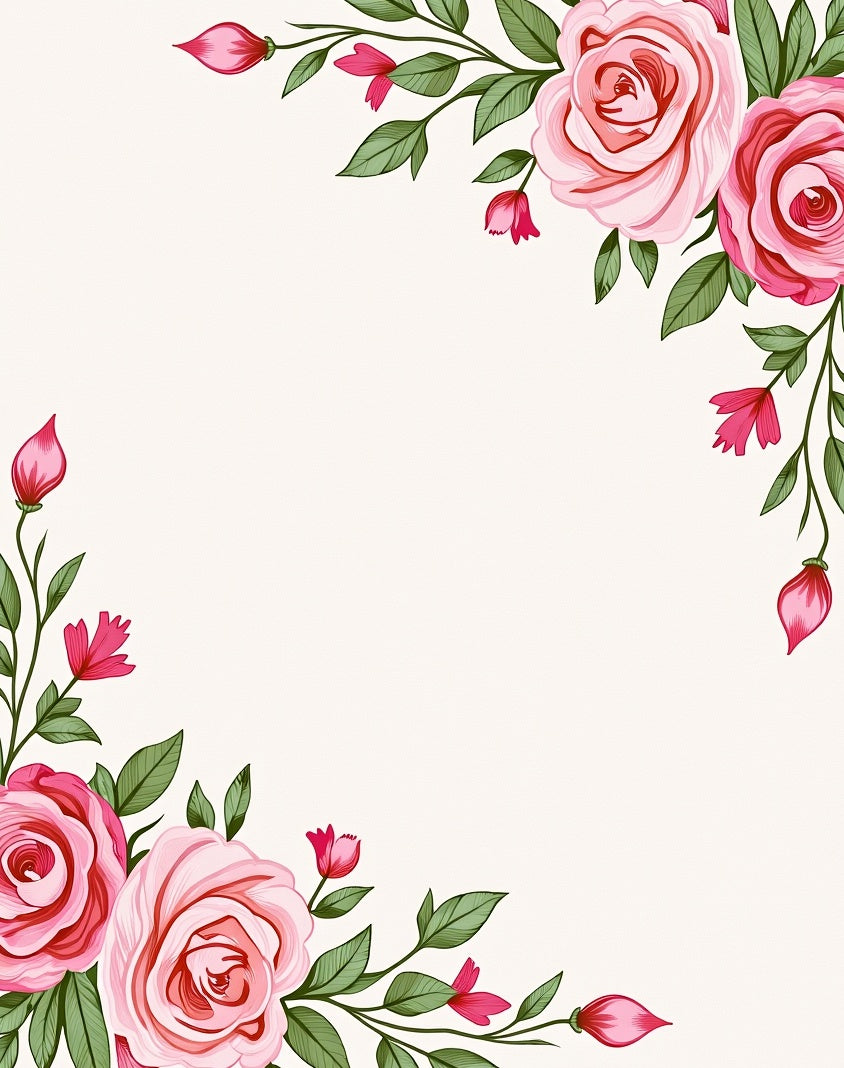 Pink Rose Garden Foliage Border Rug