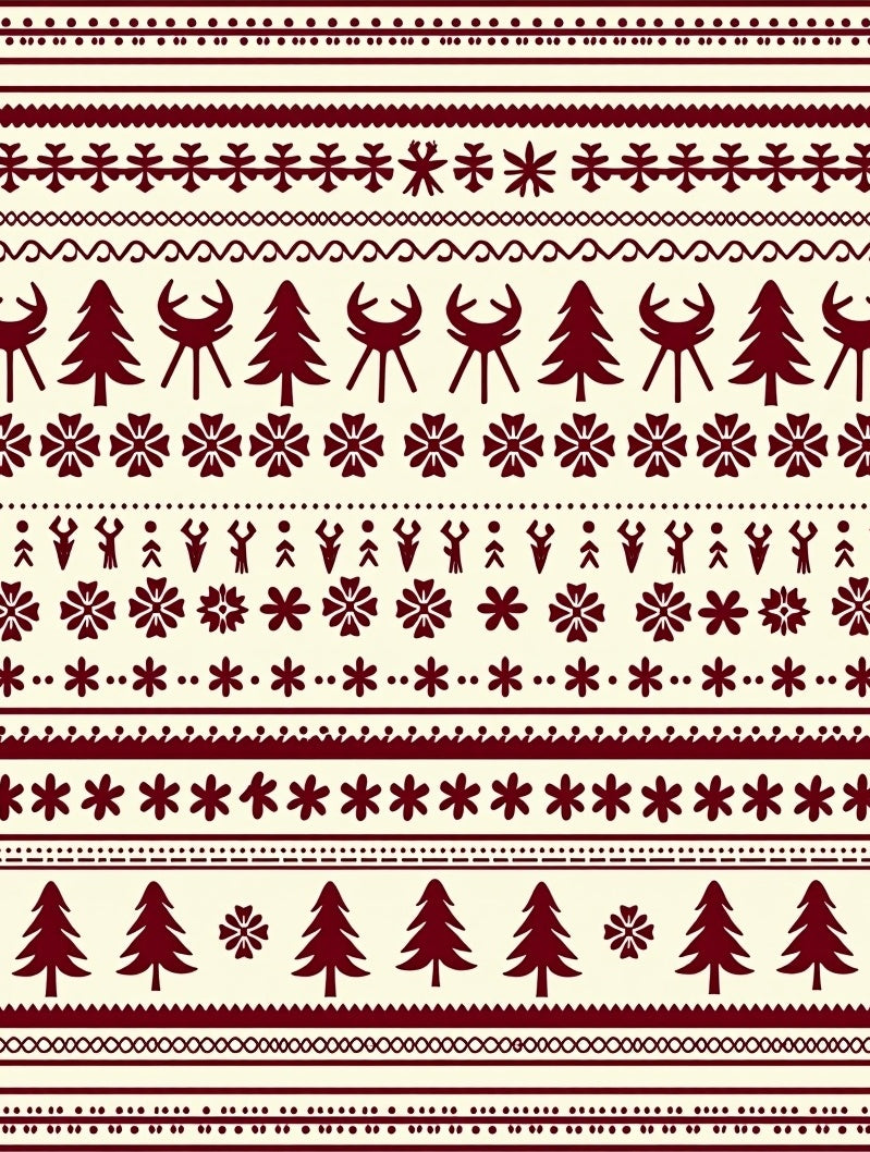 Festive Burgundy Trees and Stars Border Rug