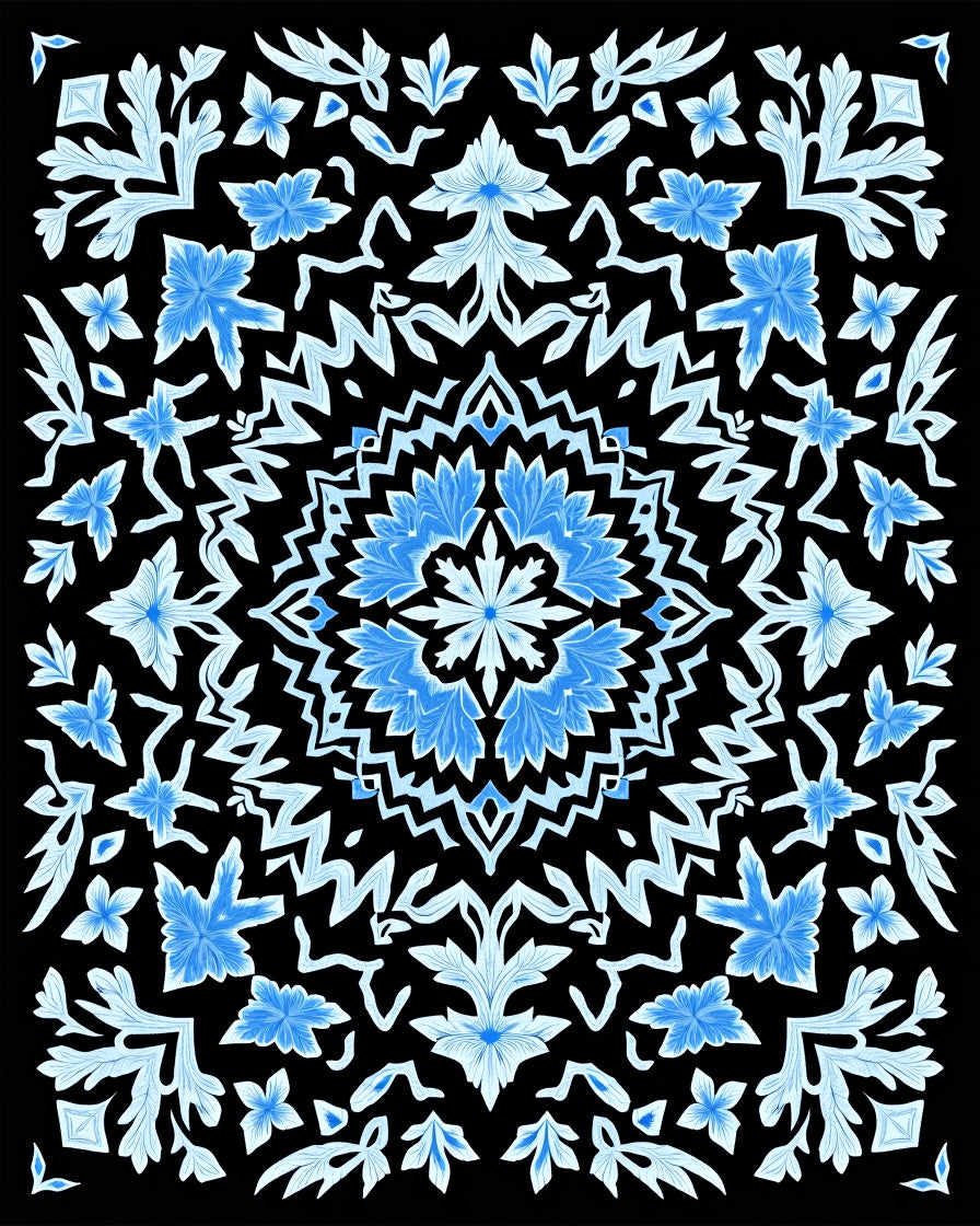 Midnight Azure Floral Medallion Rug