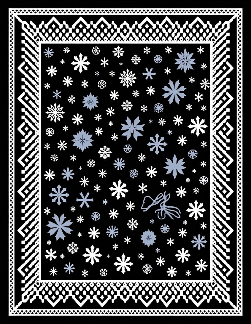 Winter Snowflake Black Blue Geometric Rug