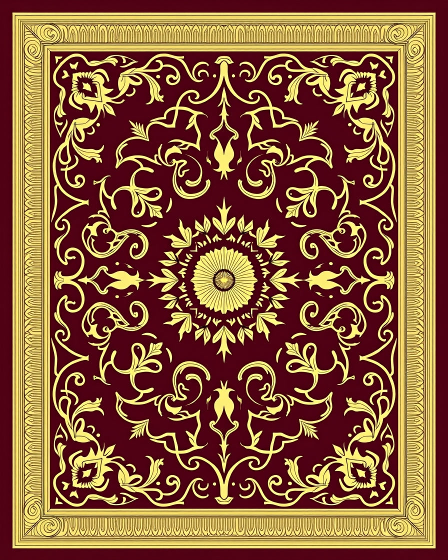 Gold Swirls Blooming Vine Crimson Rug