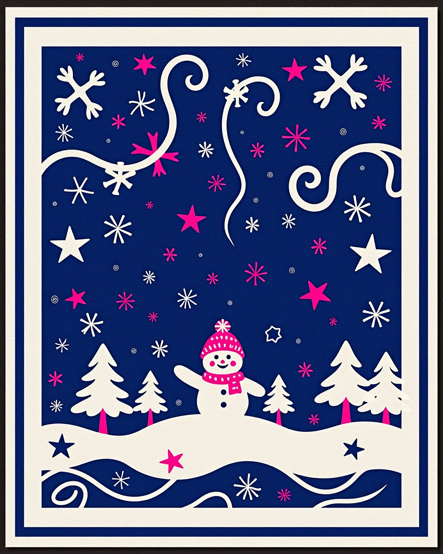 Playful Snowman Snowflake Stars Rug