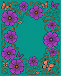 Vibrant Purple Floral Butterfly Border Rug