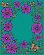 Vibrant Purple Floral Butterfly Border Rug