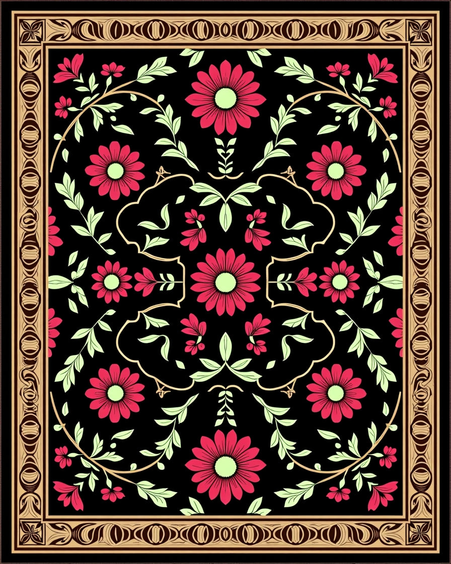 Radient Crimson Bloom Garden Tapestry Rug