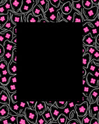 Bright Pink Blooming Flowers Black Border Rug